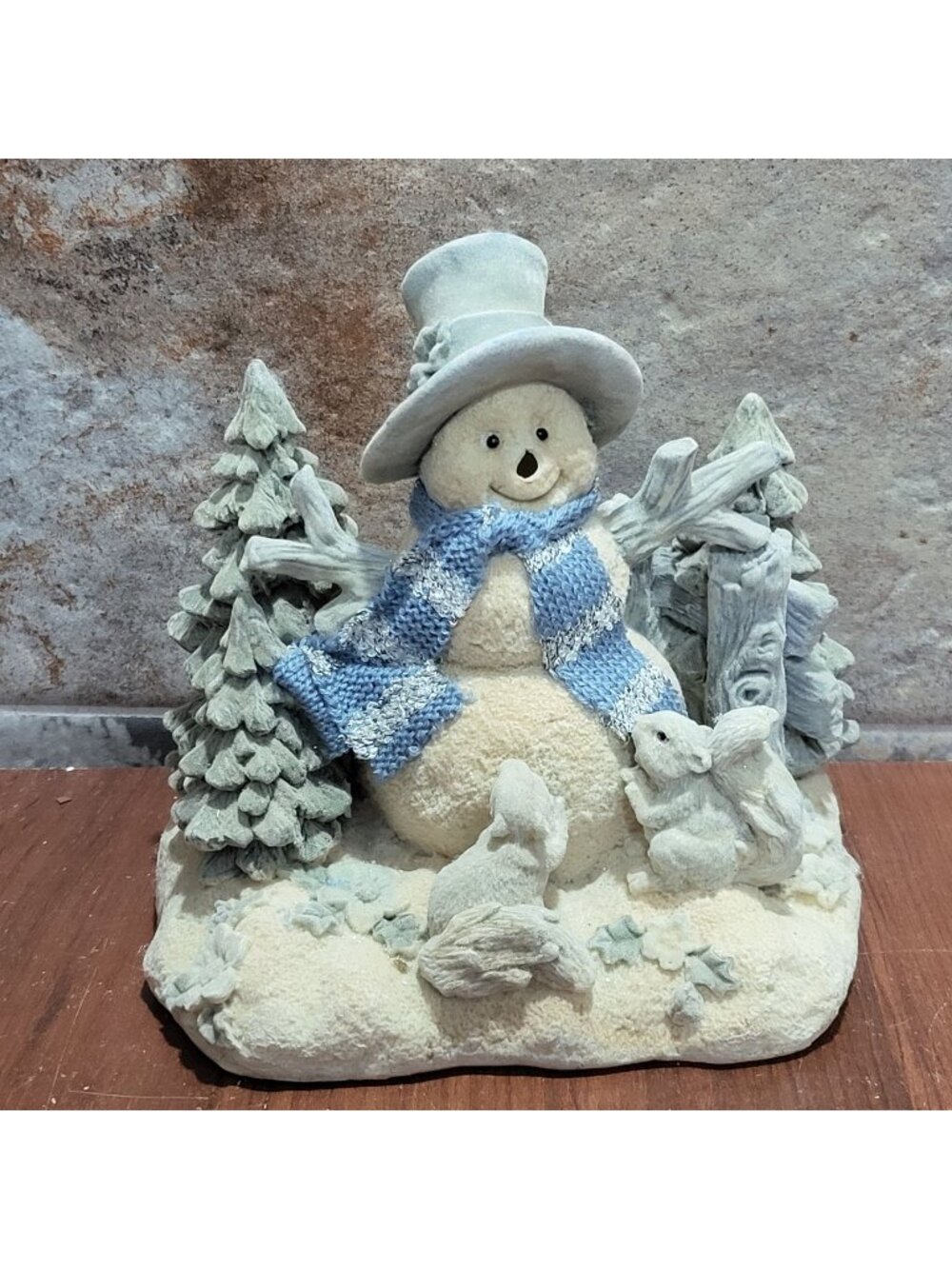 Vintage Snow Buddies Resin Snowman Figurine Woodland Animals Scarf Christmas